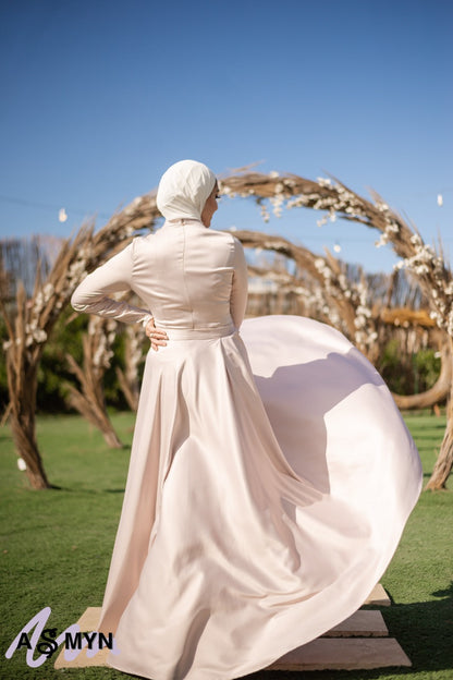 Body-Rose Satin Soiree Dress with Extension