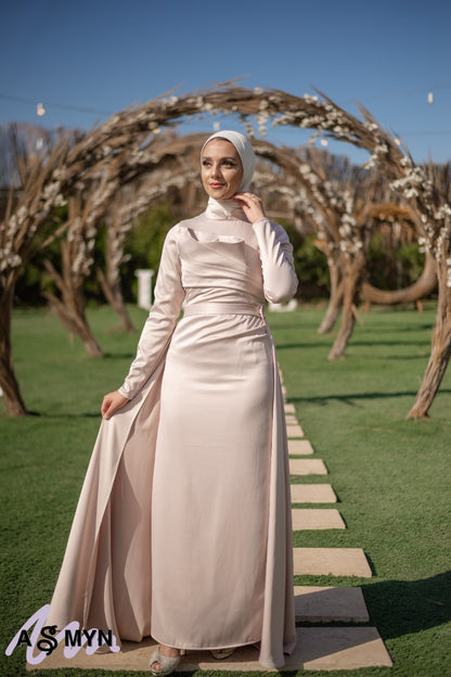 Body-Rose Satin Soiree Dress with Extension