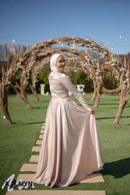 Body-Rose Satin Soiree Dress with Extension