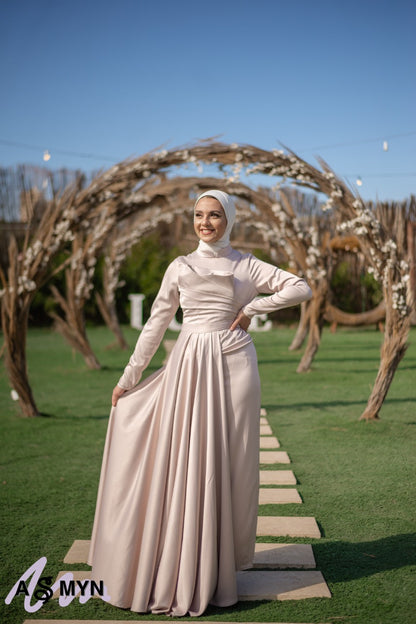 Body-Rose Satin Soiree Dress with Extension