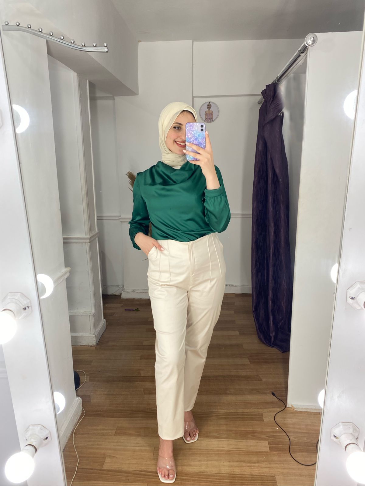 Green Drape Satin Blouse