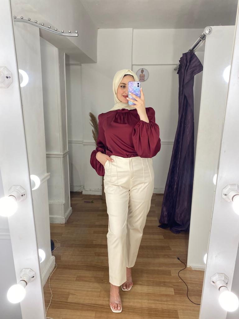 Beige Straight-leg Classic Pants