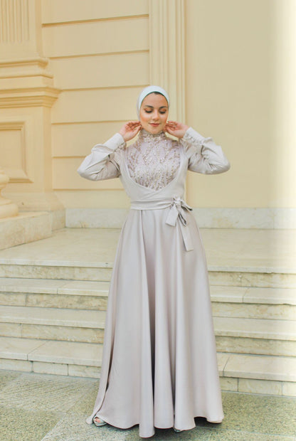 Champagne Satin Soiree Dress