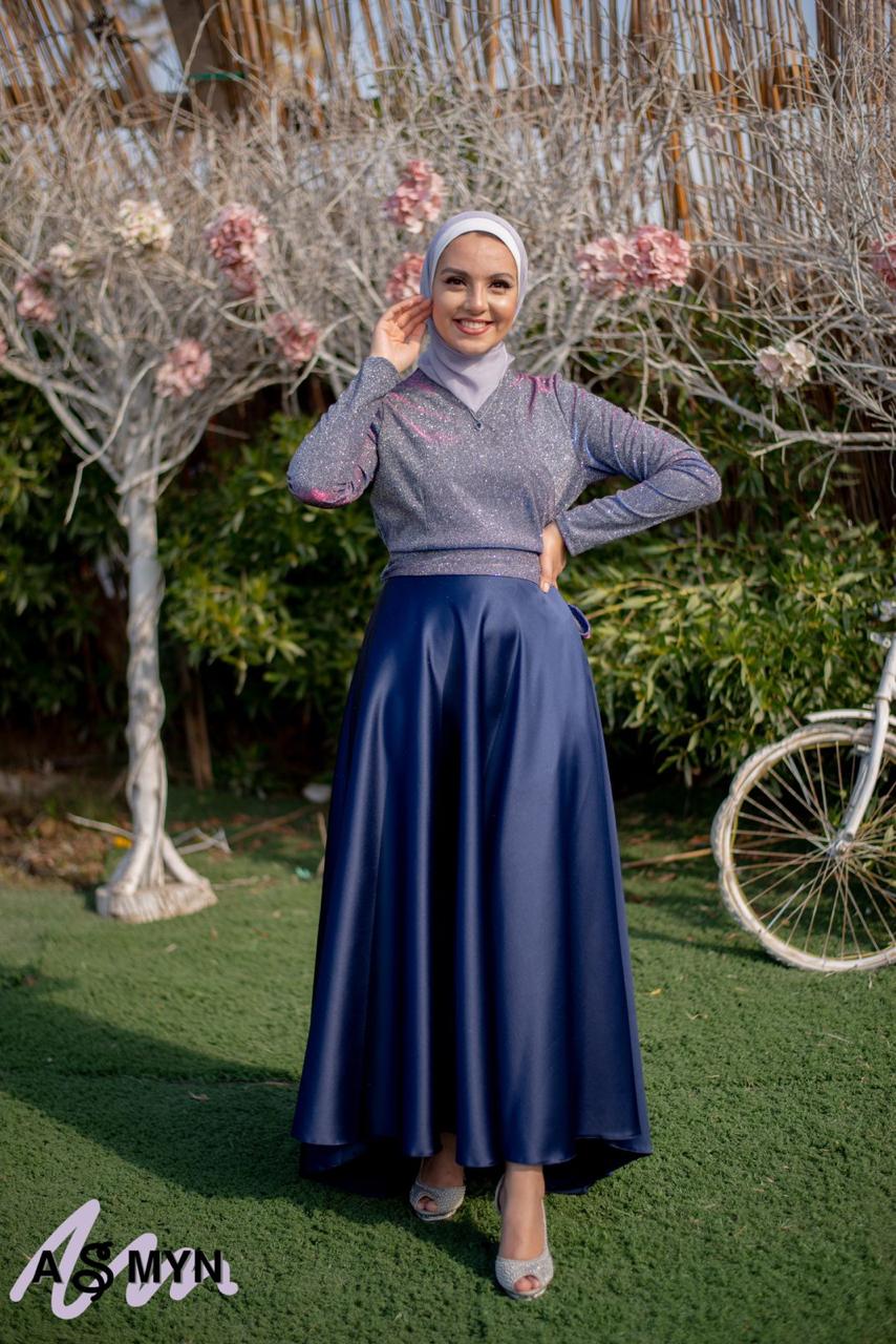 Navy-blue Cloche Satin Skirt