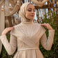 Beige Satin Soiree Dress