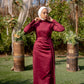 Crimson Satin Soiree Dress with One Side Extension