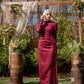 Crimson Satin Soiree Dress with One Side Extension