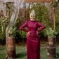 Crimson Satin Soiree Dress with One Side Extension