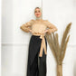 Gold Mock Neck Satin Blouse with Separate Belt