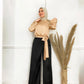 Gold Mock Neck Satin Blouse with Separate Belt