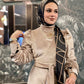Beige Velvet Classic Cross-Wrap Jumpsuit