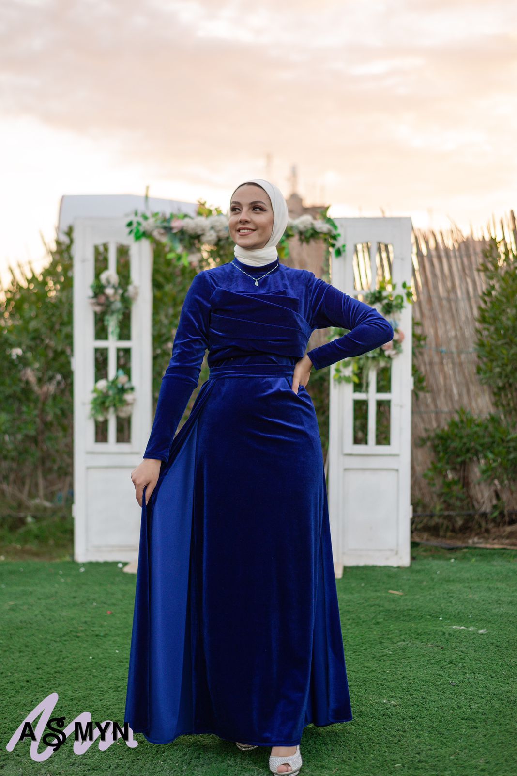 Dark Blue Velvet Soiree Dress