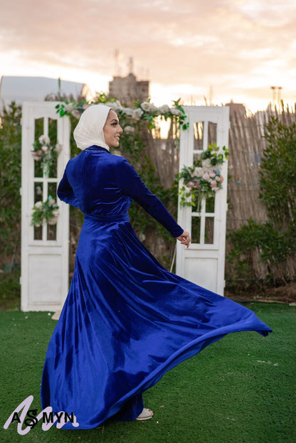 Dark Blue Velvet Soiree Dress