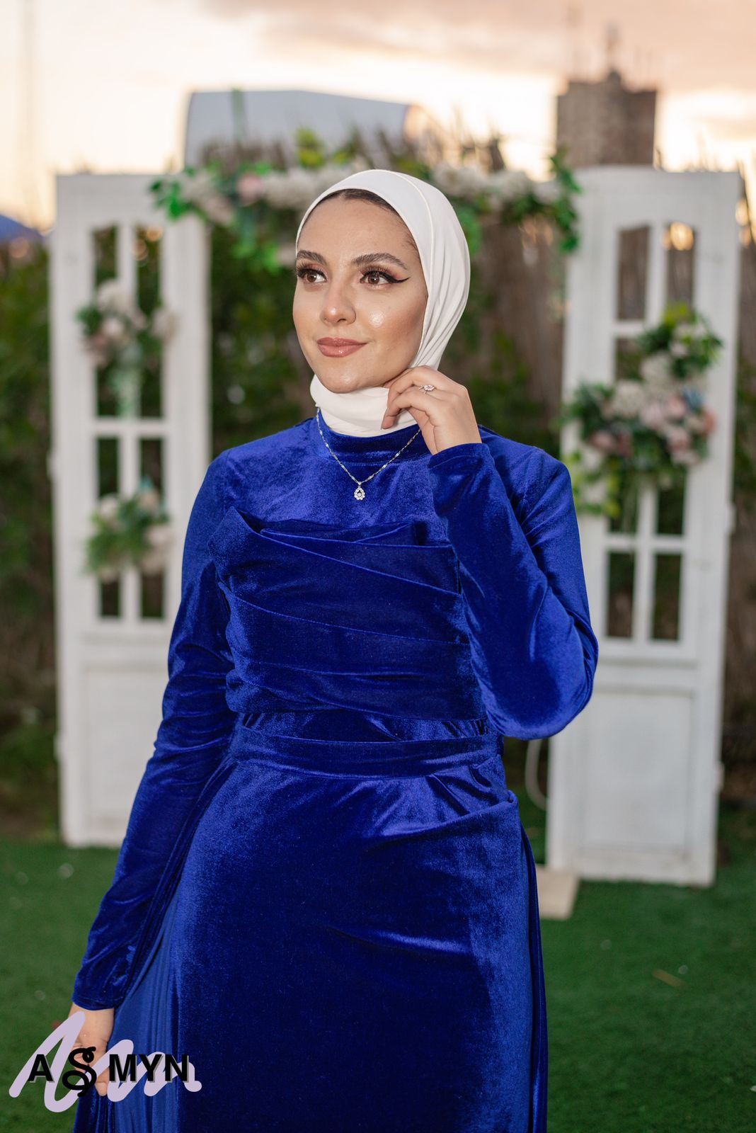 Dark Blue Velvet Soiree Dress