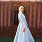 Baby-blue Embroidered Satin Soiree Dress with Extension