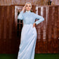 Baby-blue Embroidered Satin Soiree Dress with Extension