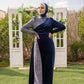 Navy Blue Velvet Wrap Soiree Dress