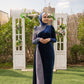Navy Blue Velvet Wrap Soiree Dress
