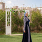 Navy Blue Velvet Wrap Soiree Dress