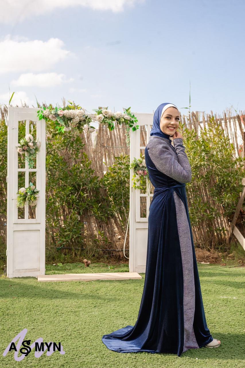 Navy Blue Velvet Wrap Soiree Dress