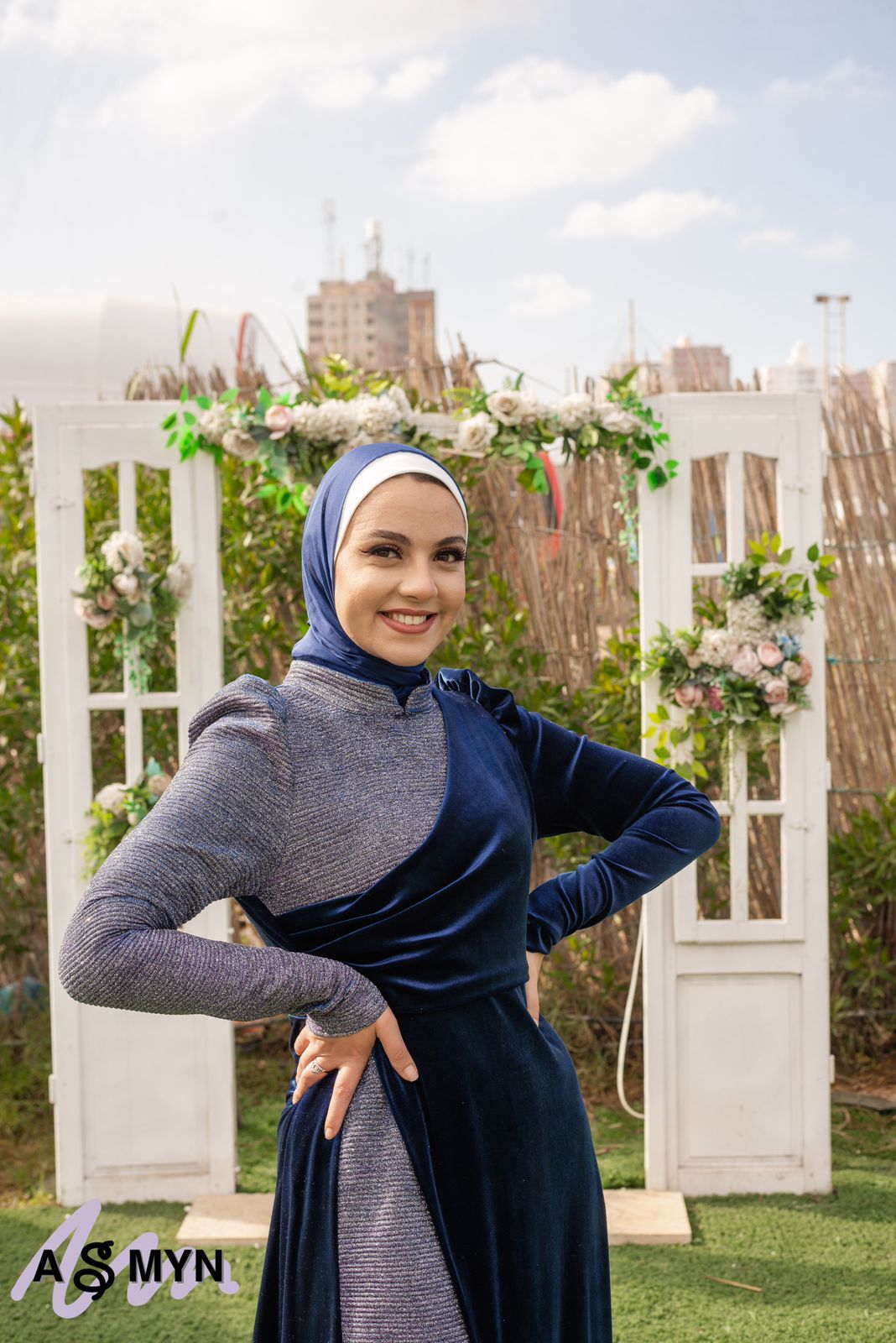 Navy Blue Velvet Wrap Soiree Dress