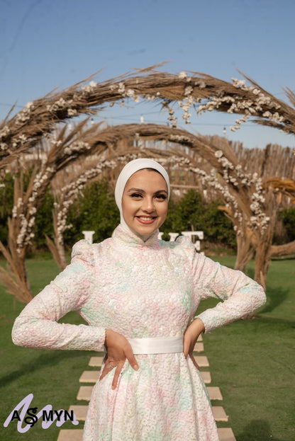 Pastel-Colored Embroidered Soiree Dress