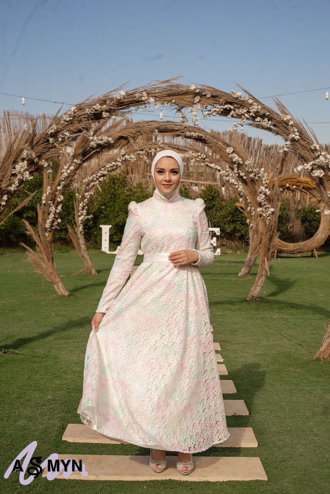 Pastel-Colored Embroidered Soiree Dress