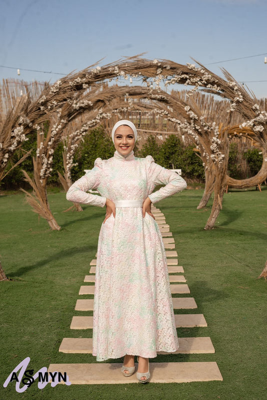 Pastel-Colored Embroidered Soiree Dress