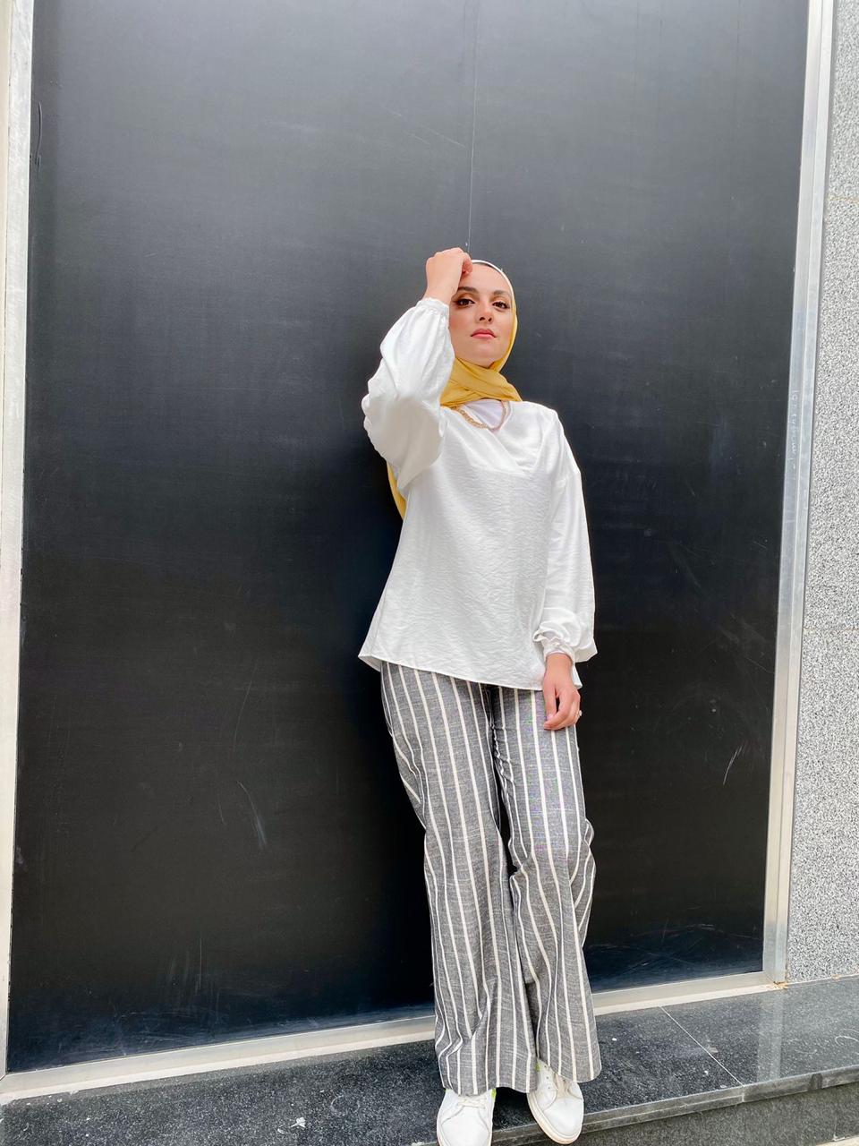 Gray Striped Linen Pants