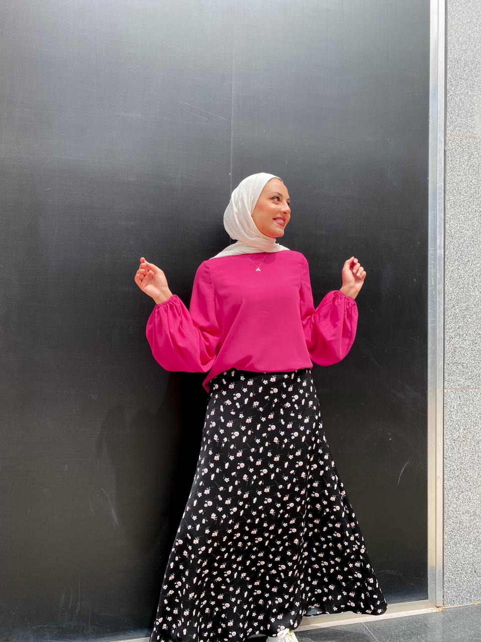 Hot-pink Summer Blouse with Puffy Sleeves