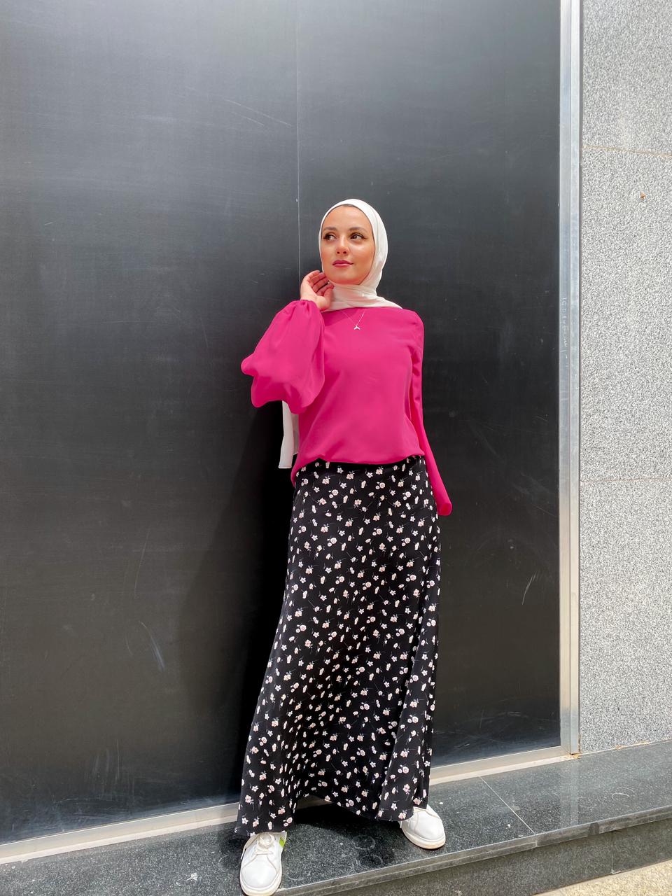 Hot-pink Summer Blouse with Puffy Sleeves