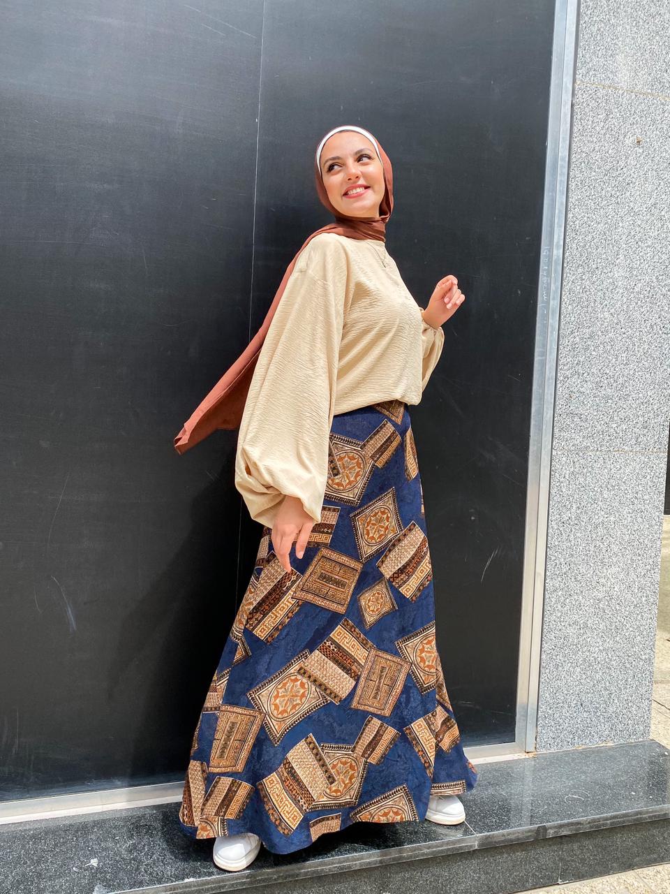 Beige Summer Blouse with Puffy Sleeves