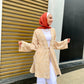 Beige Patterned Linen Summer Kimono