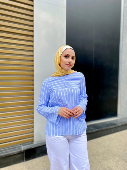 Baby-blue Striped Summer Blouse
