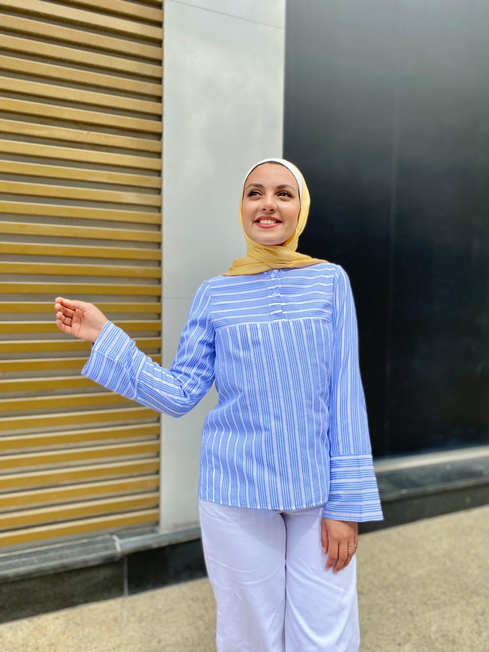 Baby-blue Striped Summer Blouse