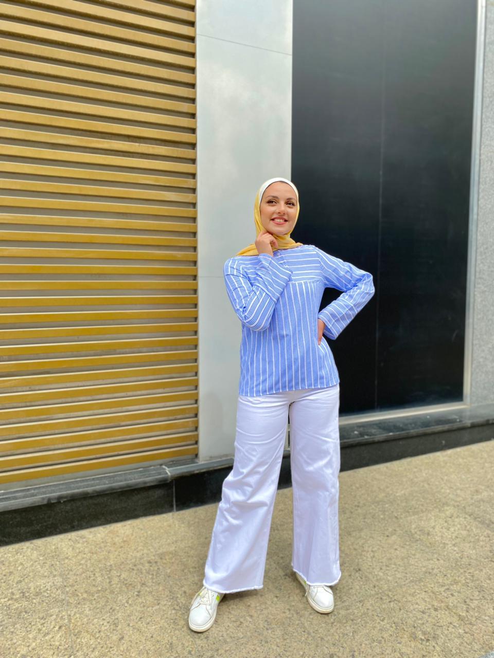 Baby-blue Striped Summer Blouse