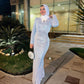 Shiny Baby-blue Wrap Soiree Dress