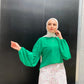 Green Summer Blouse with Puffy Sleeves