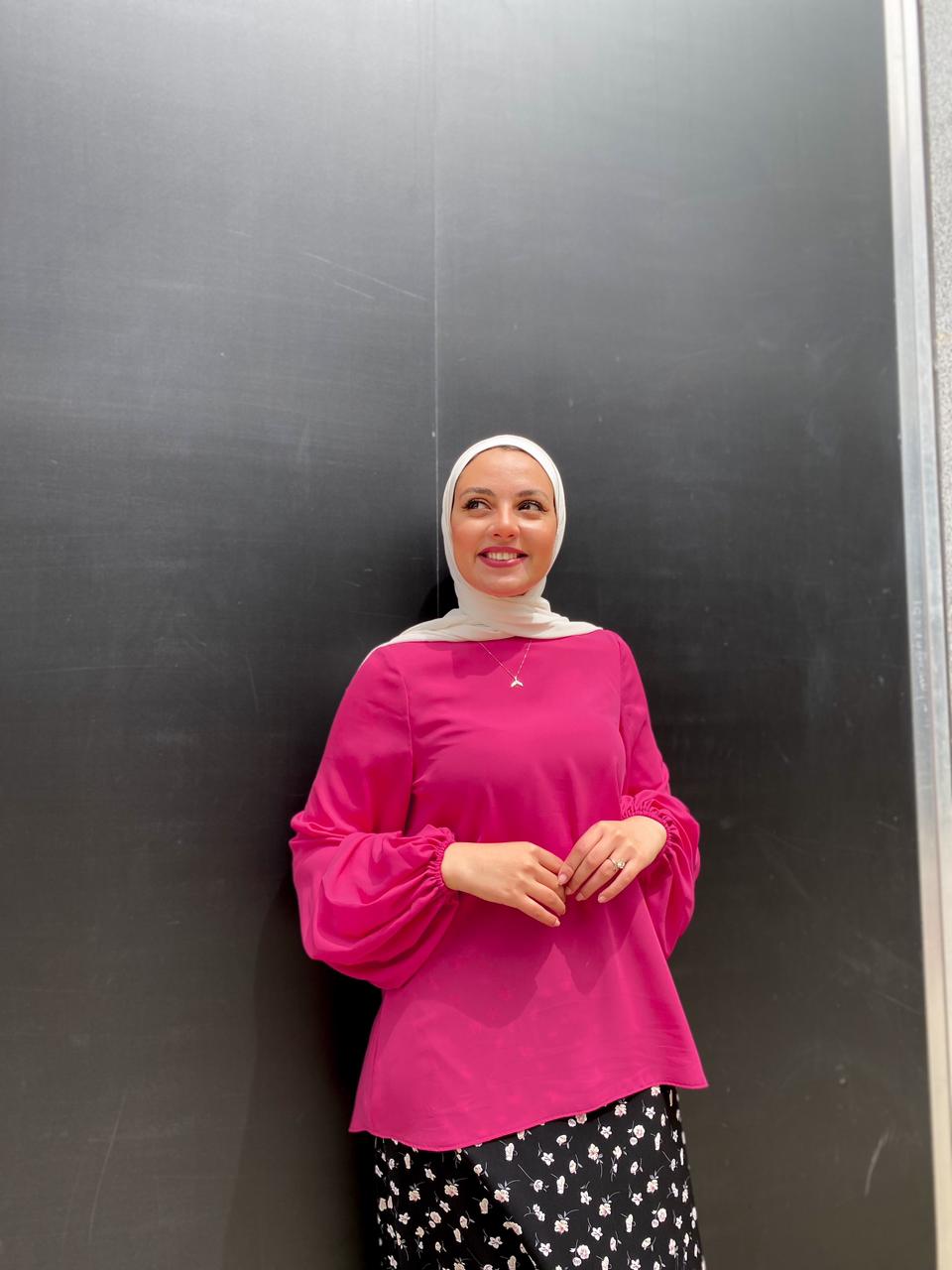 Hot-pink Summer Blouse with Puffy Sleeves