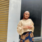 Beige Summer Blouse with Puffy Sleeves