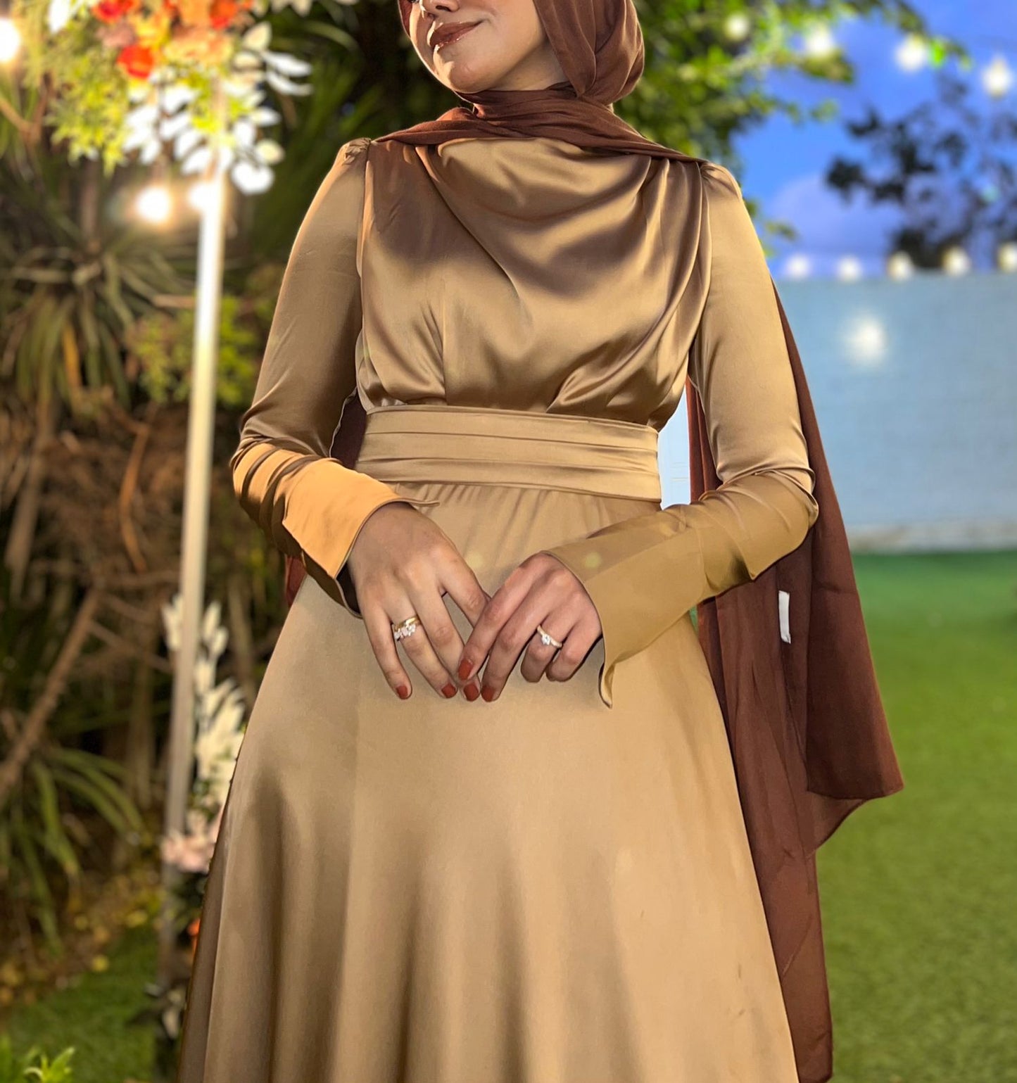 Gold Satin Soiree Dress