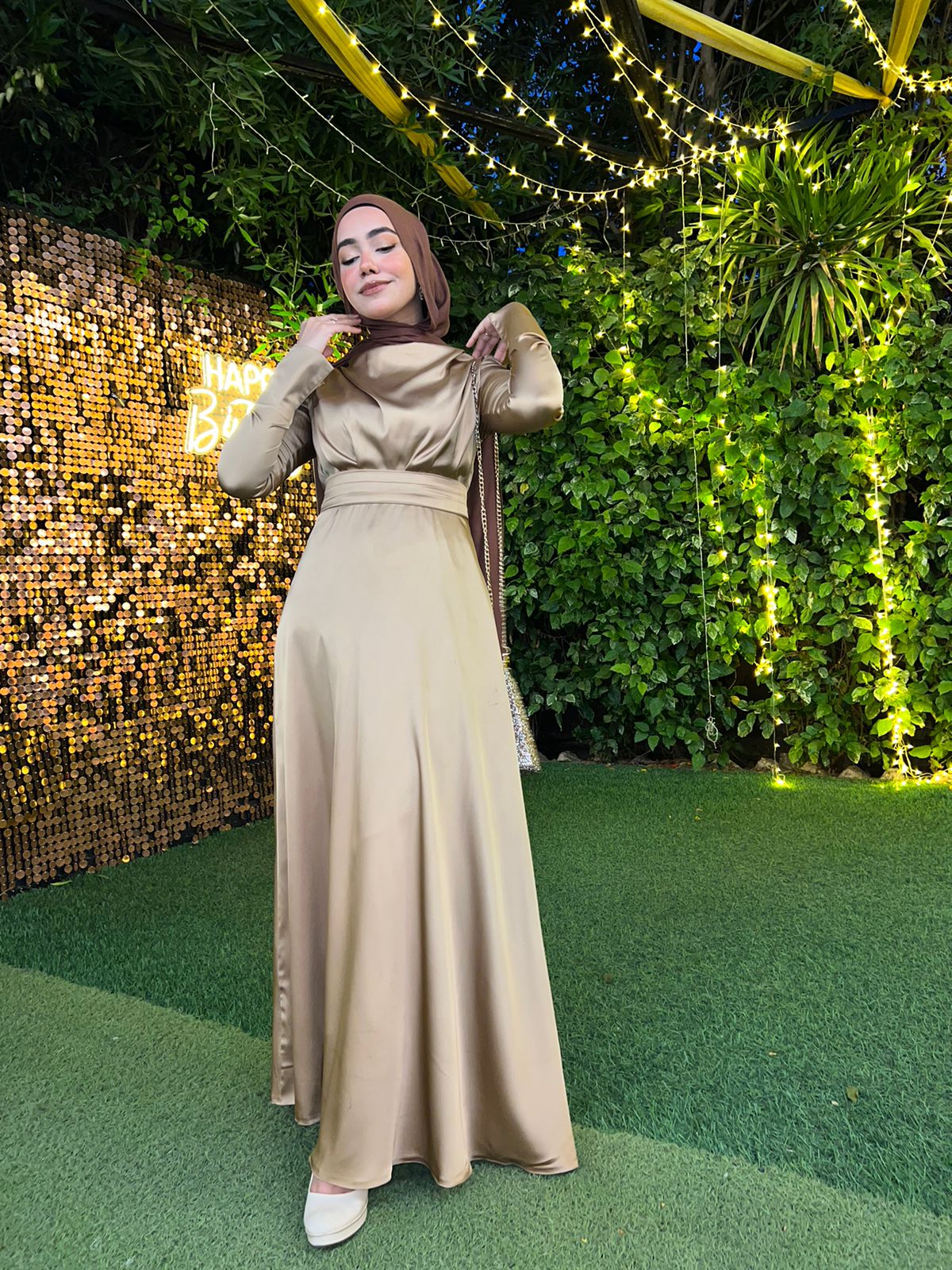 Gold Satin Soiree Dress