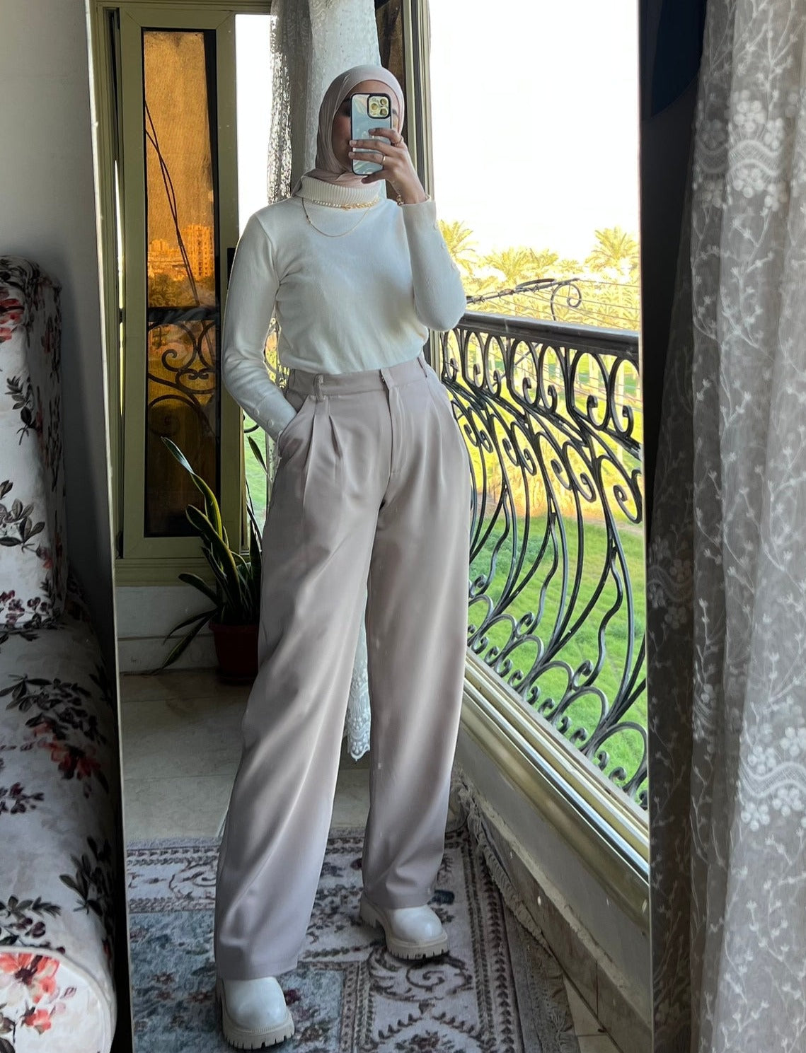 Beige (Shade 1) Wide Suit Pants