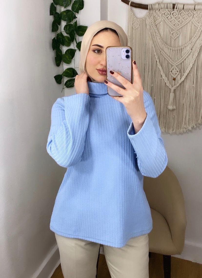 Baby-blue High Neck Winter Basic Pullover