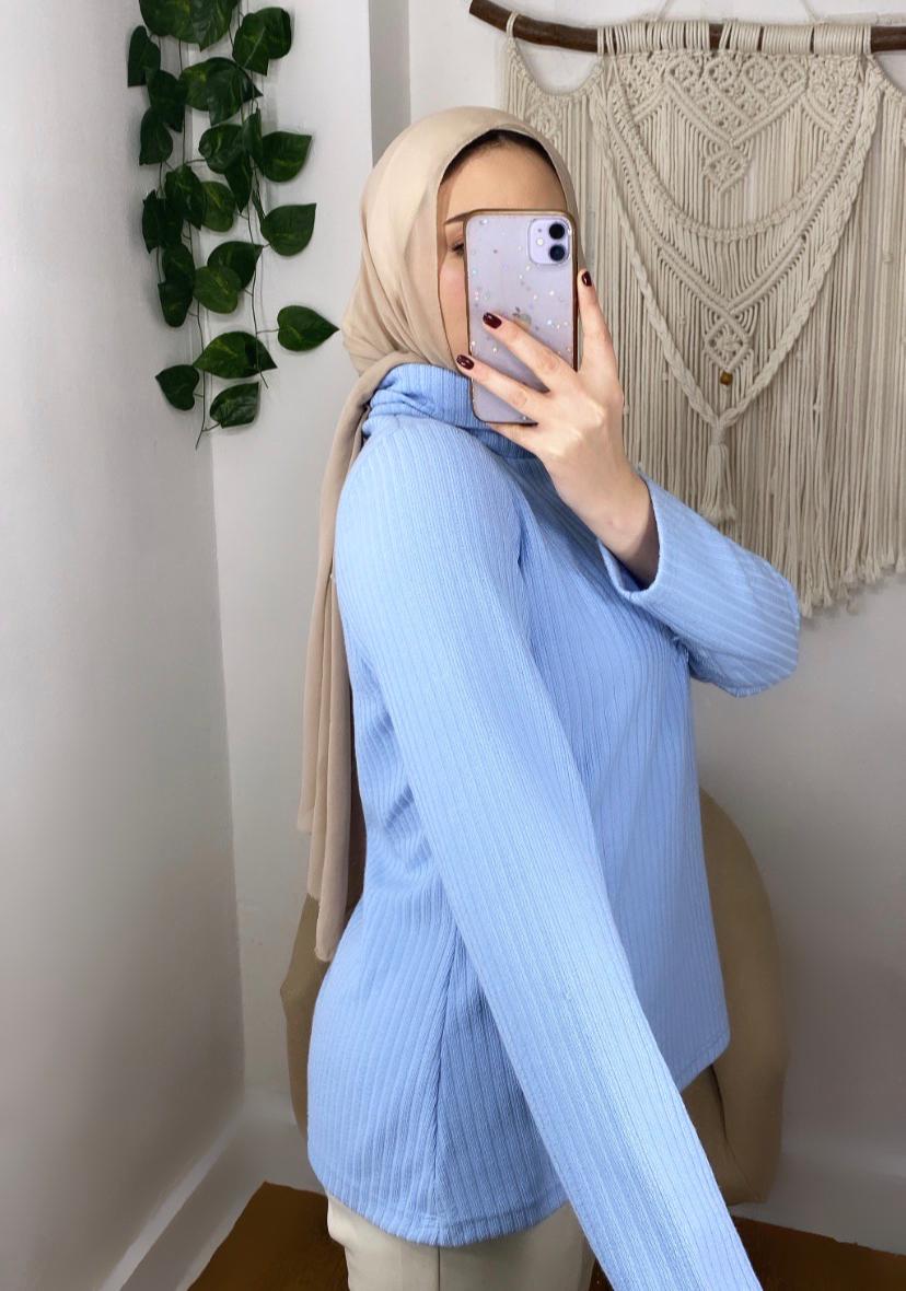 Baby-blue High Neck Winter Basic Pullover