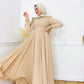 Beige Flowered Chiffon Soiree Dress