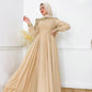 Beige Flowered Chiffon Soiree Dress