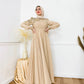 Beige Flowered Chiffon Soiree Dress