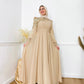 Beige Flowered Chiffon Soiree Dress