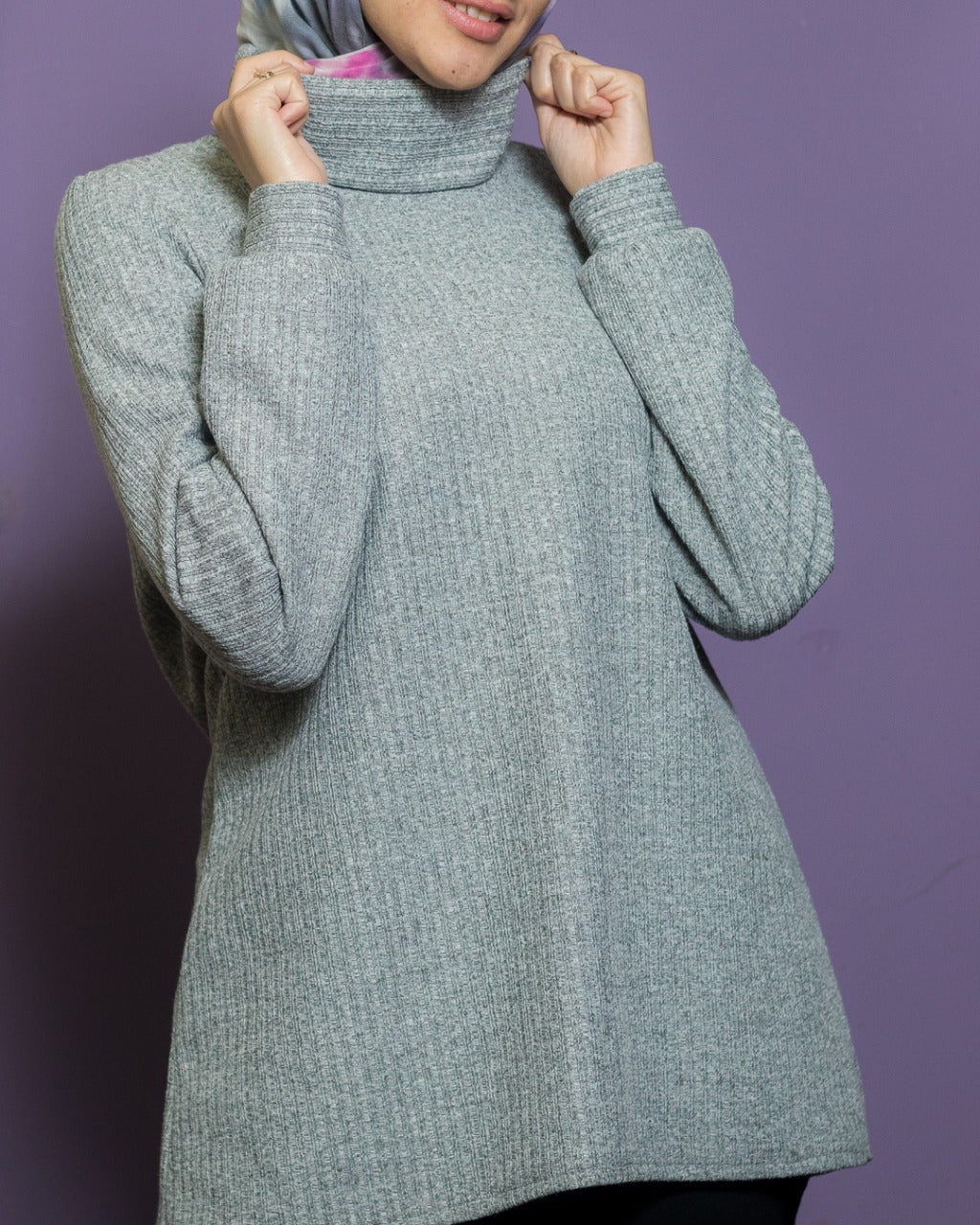 Gray High Neck Winter Blouse